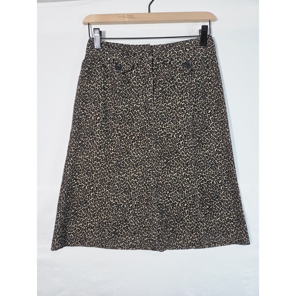 Talbots A-Line Skirt Women Sz 2P Brown Excellent Leopard Print Corduroy‎ Stretch